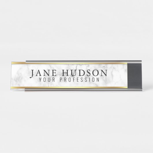 Élégant doré marbre moderne bureau Nom Plaque (Devant)