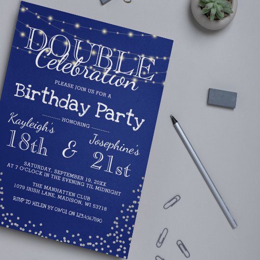 Elegant Double Celebration Birthday Party Kaart