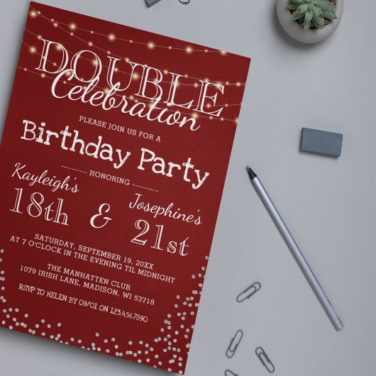 Elegant Double Celebration Birthday Party Kaart