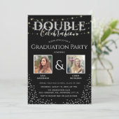Elegant Double Celebration Graduation Party Kaart (Staand voorkant)