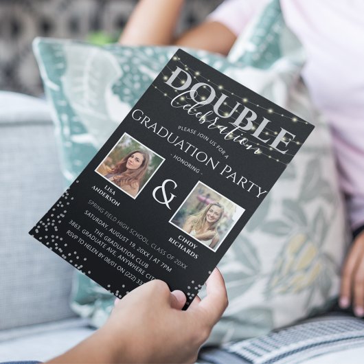 Elegant Double Celebration Graduation Party Kaart