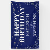Elegant Double Celebration Navy Birthday Party Spandoek (Verticaal)