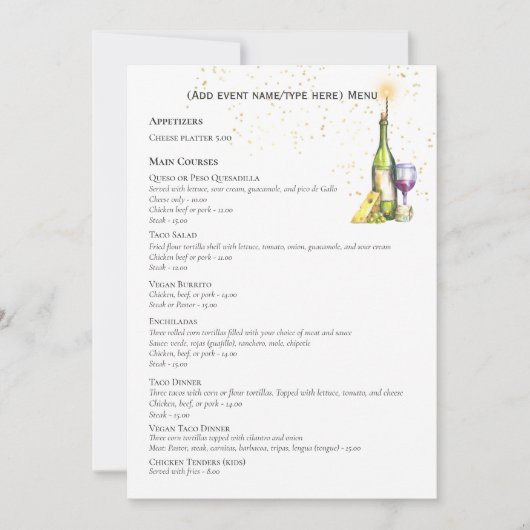 Elegant Double Sided MENU Sjabloon Wijnkaas Kaart (Voorkant)