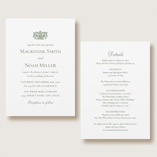 Elegant Double-sided Wedding Invitation Green