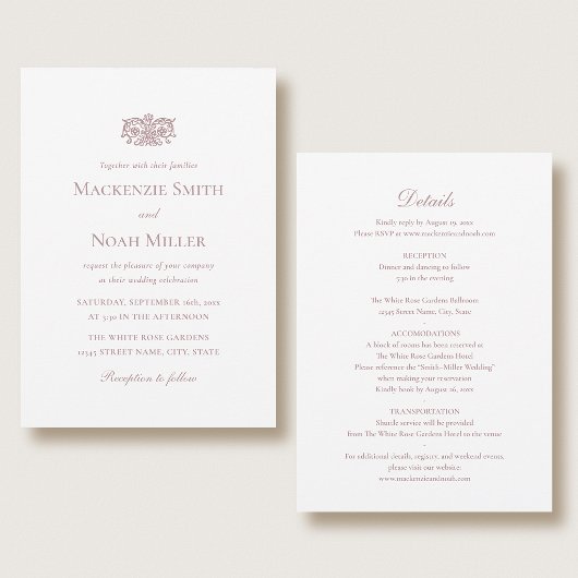 Elegant Double-sided Wedding Invitation Pink