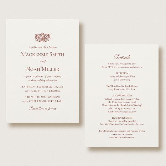 Elegant Double-sided Wedding Invitation Terracotta