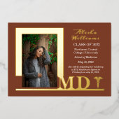 Elegant Dr. MD Caduceus Foto Afstuderen Terracotta Folie Uitnodiging (Voorkant)