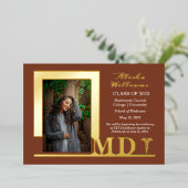 Elegant Dr. MD Caduceus Foto Afstuderen Terracotta Folie Uitnodiging (Staand Voorkant)