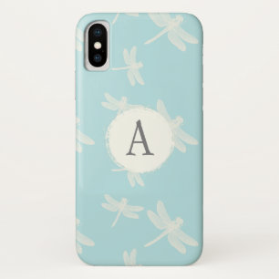 Elegant Dragonflies Blue Monogram iPhone X Hoesje