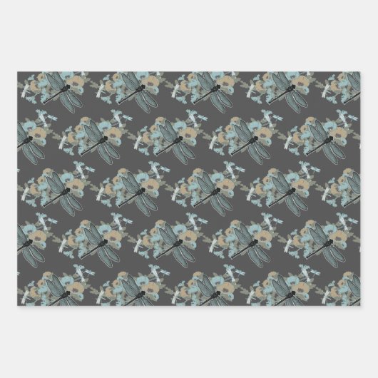 Elegant Dragonflies Blue Pattern Inpakpapier Vel (Voorkant 2)