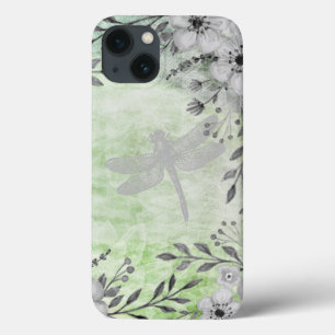 Elegant Dragonfly Floral Pattern iPhone 13 Hoesje