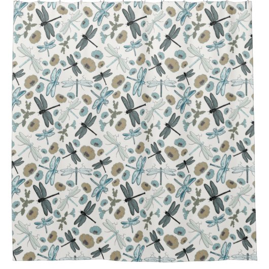 Elegant Dragonfly Floral Pattern Douchegordijn (Voorkant)