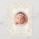 Elegant Drawn Floral Ivory Birth Aankondiging (Voorkant / Achterkant)