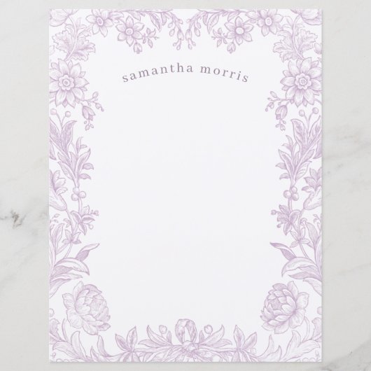 Elegant Drawn Floral Lavender Writing Paper (Voorkant)