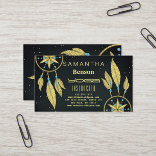 Elegant Dream Catcher Feathers Yoga Instructor Visitekaartje