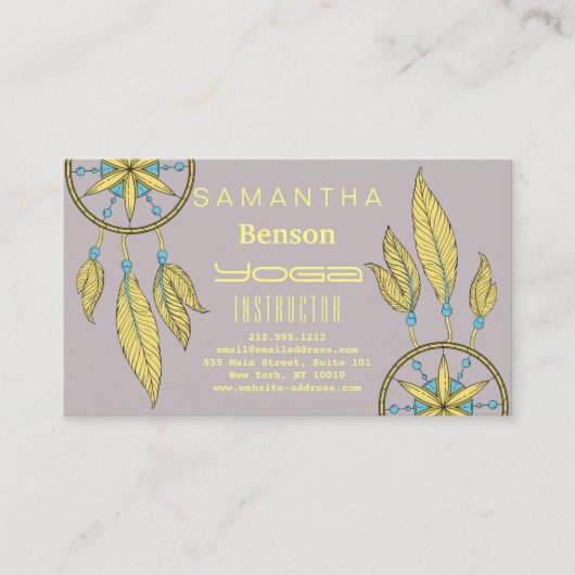 Elegant Dream Catcher Feathers Yoga Instructor Visitekaartje (Voorkant)