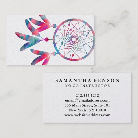 Elegant Dream Catcher Feathers Yoga Instructor Visitekaartje (Voorkant / Achterkant)