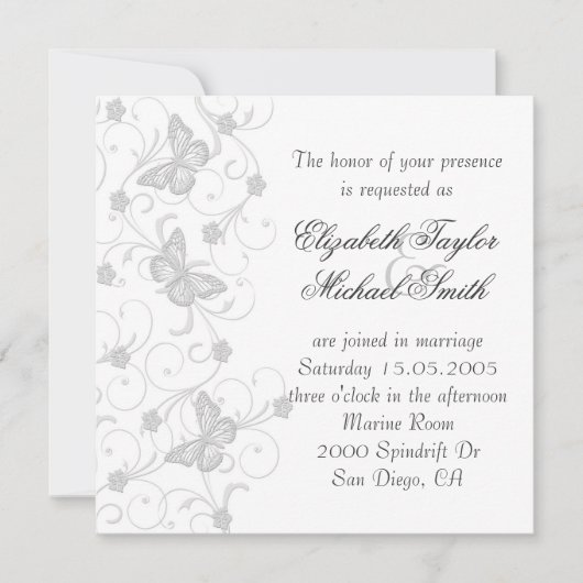 Elégant Dream Grey Butterfly Wedding Invitation (Devant)