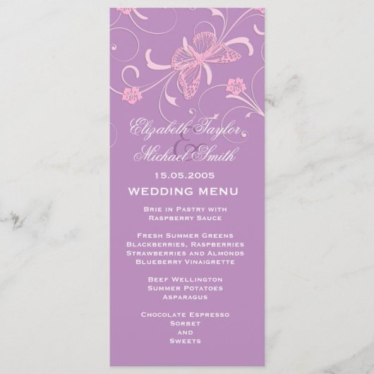 Elegant Dream Lavender Butterfly Mariage Menu (Devant)