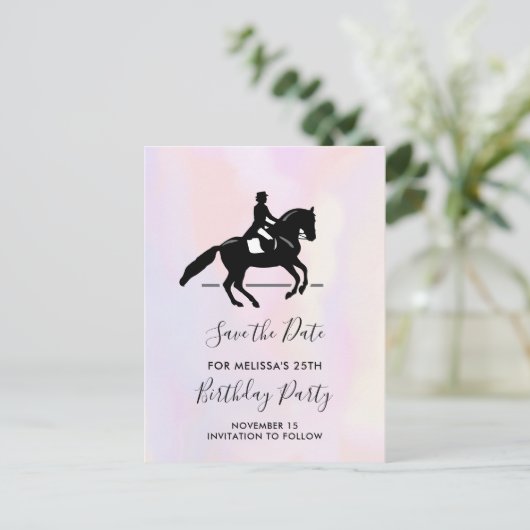 Elegant Dressage Rider op Waterverf Opslaan Datum Uitnodiging Briefkaart (Staand voorkant)