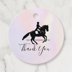 Elegant Dressage Rider over een Waterverf Dank u w Bedankjes Labels