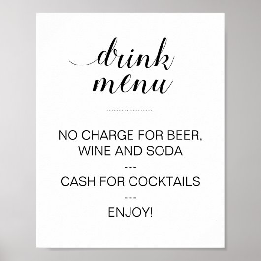 Elegant Drink Menu Wedding Sign Custom Poster (Voorkant)