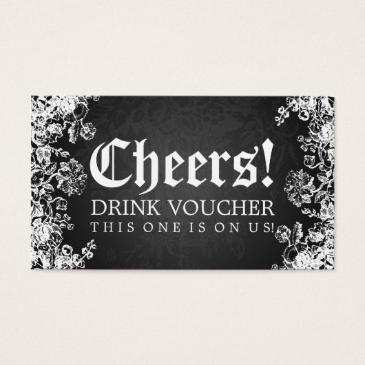 Elegant Drink Voucher Victorian Flourish Black Visitekaartjes (Voorkant)