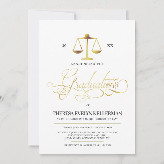 Élégant Droit École de Graduation des Invitations (Devant)