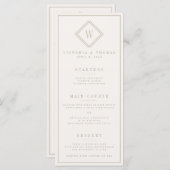 Elegant dubbelzijdig beige minimalistisch bruiloft menu (Voorkant / Achterkant)