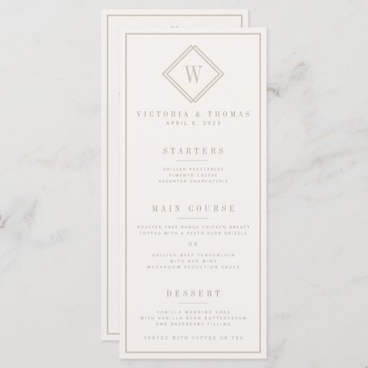 Elegant dubbelzijdig beige minimalistisch bruiloft menu (Voorkant / Achterkant)