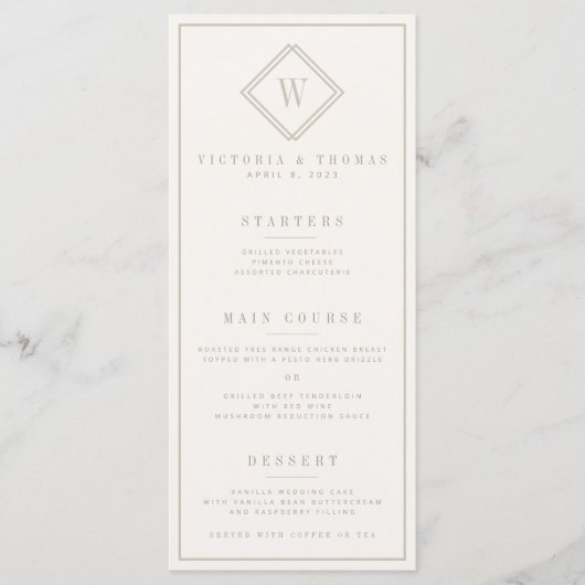 Elegant dubbelzijdig beige minimalistisch bruiloft menu (Voorkant)