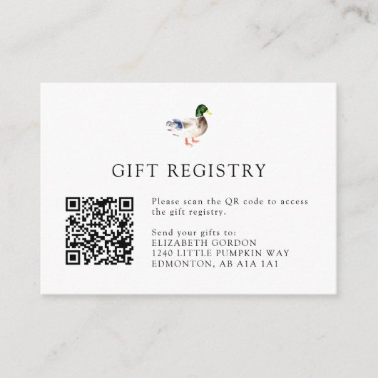 Elegant Duck Baby shower Gift Registry QR Code Informatiekaartje (Voorkant)