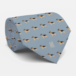 Elegant Duits Herder Patroon Monogram Blauw Stropdas