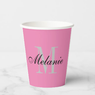Elegant dull roze naam monogram gepersonaliseerd papieren bekers