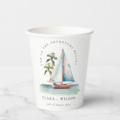 Elegant Dusky Blauwgroen Sailboot Palm Seascape We Papieren Bekers (Voorkant)