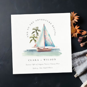 Elegant Dusky Blauwgroen Sailboot Palm Seascape We Servet