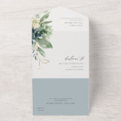 Elegant Dusky Blue Green Succulent Foliage Weddens All In One Uitnodiging (Buitenkant)