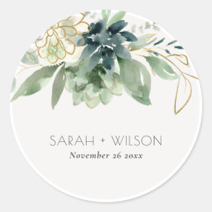 Elegant Dusky Blue Green Succulent Foliage Weddens Ronde Sticker