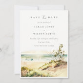 Elegant Dusky Coastal Beach Sand Sun Seascape Save The Date (Voorkant)
