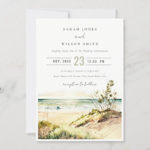 Elegant Dusky Coastal Beach Sun Seascape Wedding Kaart