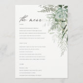 Elegant Dusky Leafy Fern Succulent Wedding Menu (Voorkant)