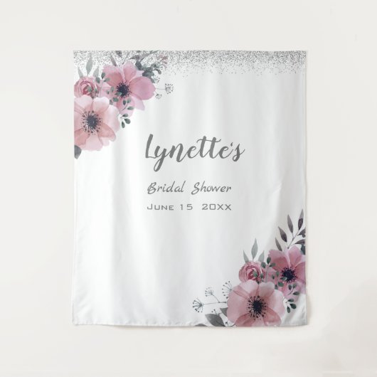 Elegant Dusky Roos Silver Glitter Vrijgezellenfees Wandkleed (Voorkant)