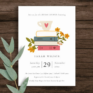 Elegant Dusky Stapked Books Floral Vrijgezellenfee Kaart