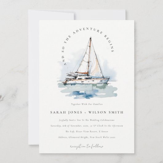 Elegant Dusky zeilboot Yacht zeillandschap bruilof Kaart (Voorkant)