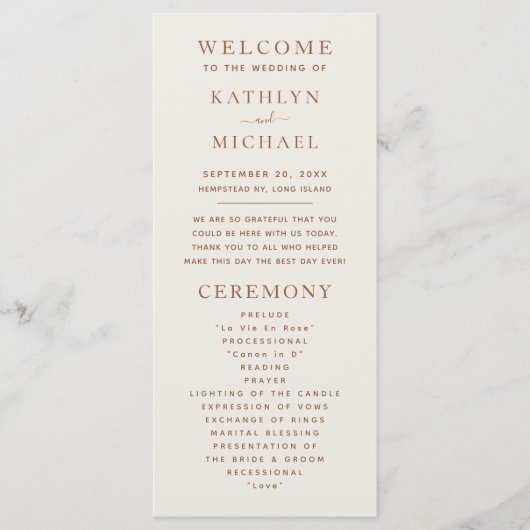 Elegant Dusty Beige Modern Typography Wedding Programma (Voorkant)