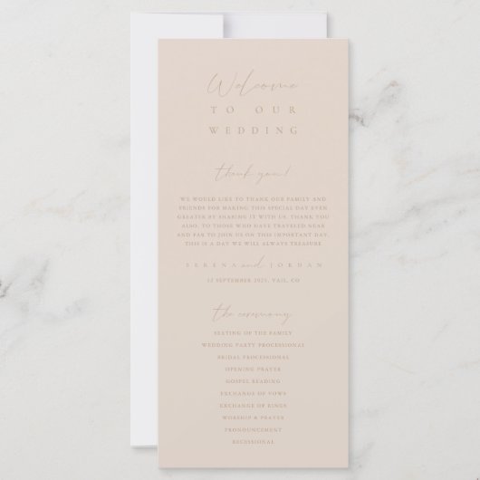 Elegant Dusty Beige Pink Wedding Ceremony Programm (Voorkant)