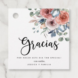 Elegant Dusty Blue Blissful Floral, Gracias Bedankjes Labels