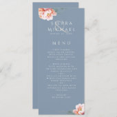 Elegant Dusty Blue Blush Bloemen Bruiloft Diner Menu (Voorkant / Achterkant)