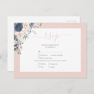 Elegant Dusty Blue Blush Lace Script RSVP Uitnodiging Briefkaart