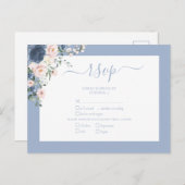 Elegant Dusty Blue Blush Lace Script RSVP Uitnodiging Briefkaart (Voorkant / Achterkant)